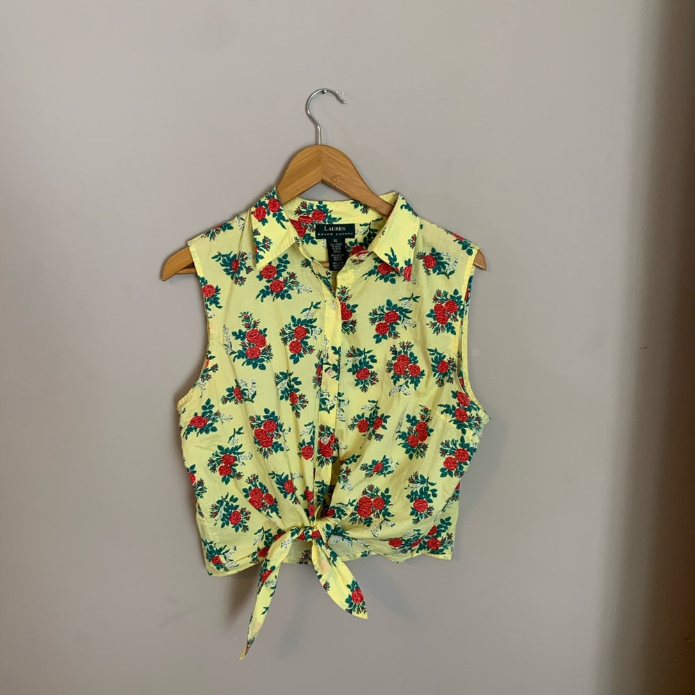 Ralph Lauren Tie Front Button Floral Shirt Yellow